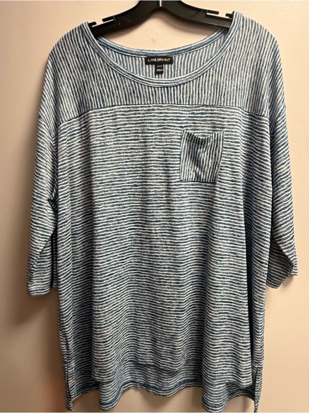 2/$29 on $29 Tops. EUC Lane Bryant Denim Blue/White Striped Top w/Front Pocket